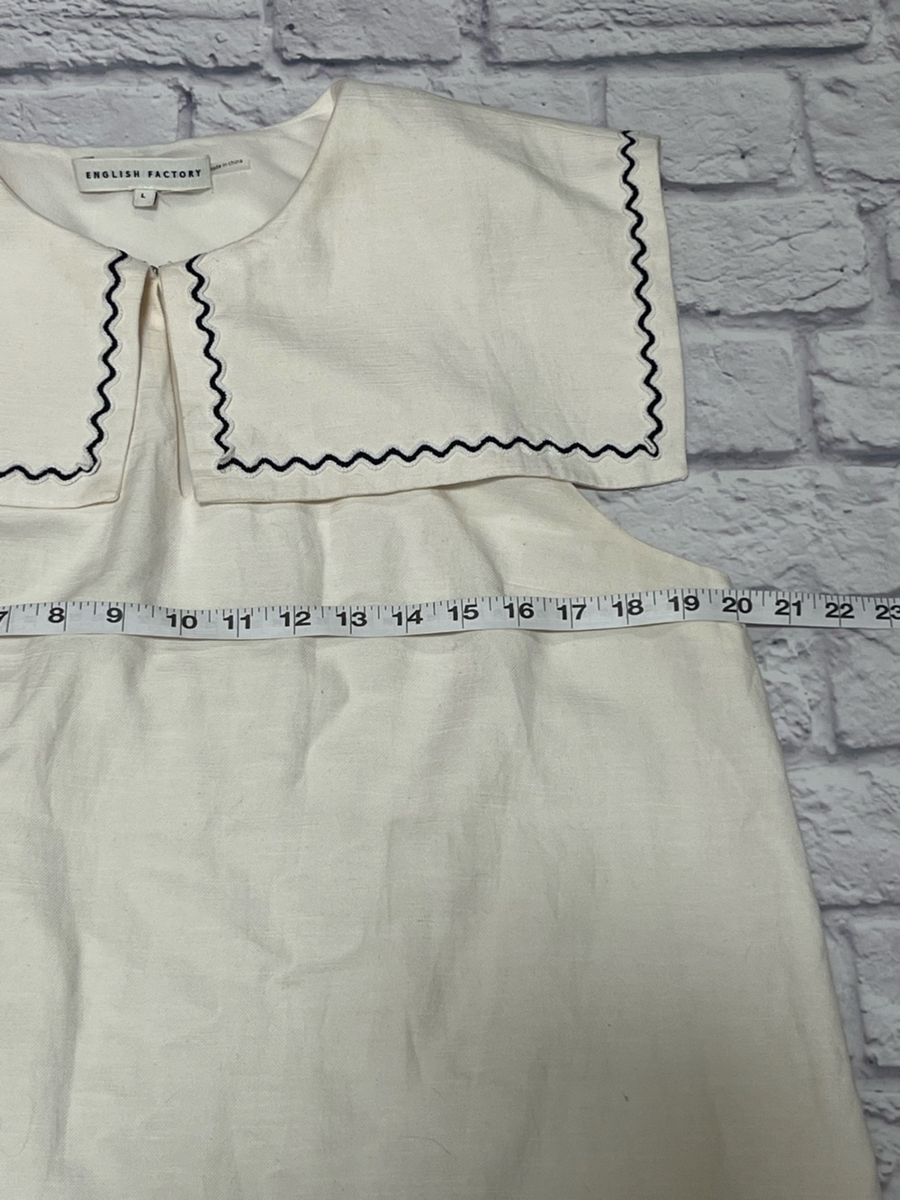 English Factory ivory White Sailor Collar Linen Blend Shift Mini Dress Nautical - Picture 3 of 10